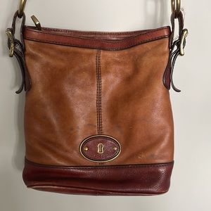 Fossil Maddox Two Brown Leather Crossbody Bag Purse w/ Lock